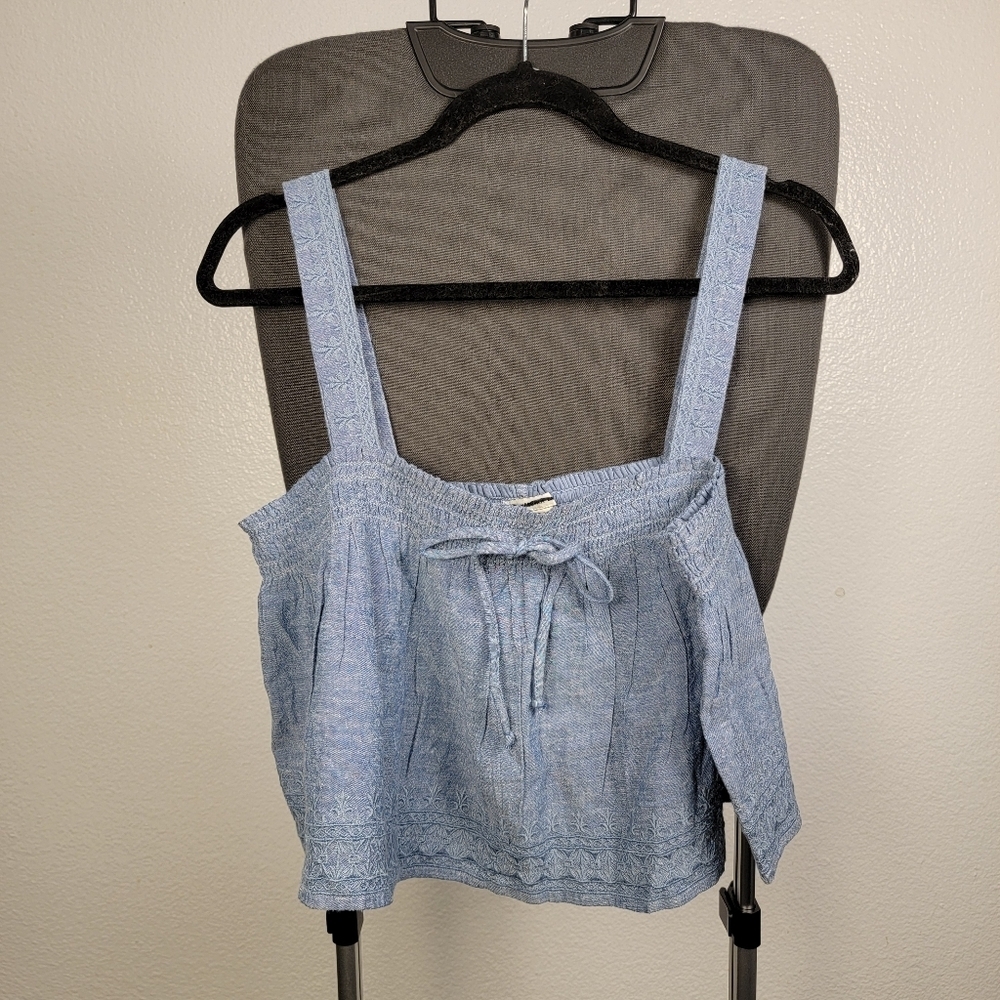 American Eagle Blue Sleeveless Crop Top with Straps Size L